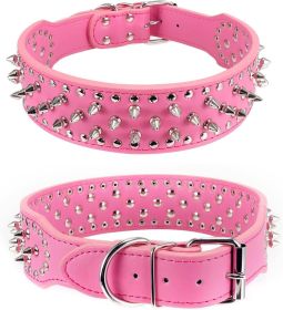 Spiked Studded Leather Dog Collar Rivets Pet Small Large Cat Pit Bull Adjustable (Color: Rose, size: XXS)